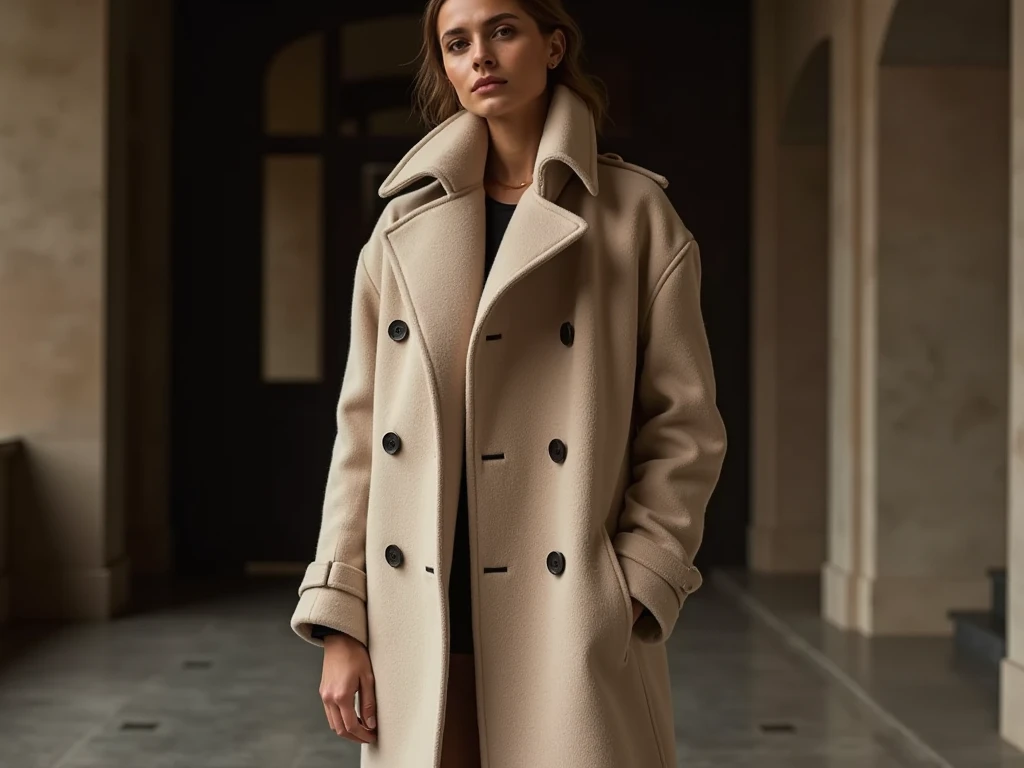 Luxury cashmere coat in neutral tones